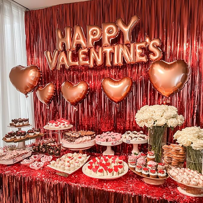 PartyWoo Red Streamers Fringe Curtain Backdrop 3 pcs 8.2 ft Tinsel Foil Backdrop - Image 3