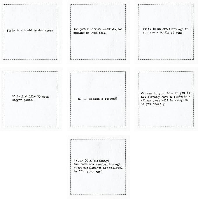 Five Star Napkins 50th Birthday Quotes White Cotton Cocktail Napkins, Beverage - Image 4