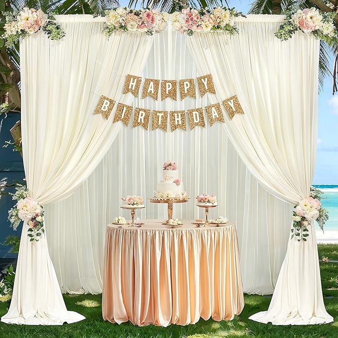 10ft x 10ft Ivory Backdrop Curtain Drapes, Wrinkle-Free Sheer Chiffon Fabric - Image 7