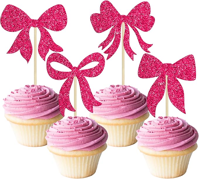 Gyufise 36Pcs Bow Cupcake Toppers Glitter Bowknot Cupcake Picks Bow Tie by Gyufise