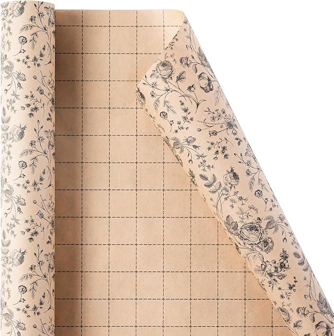 Ulmasinn Kraft Floral Wrapping Paper Roll - Image 2