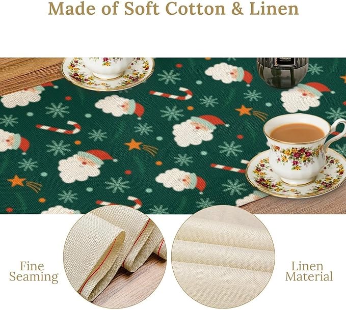 Christmas Table Runner, Seasonal Winter Xmas Holiday Green Table Cloth Kitchen - Image 5