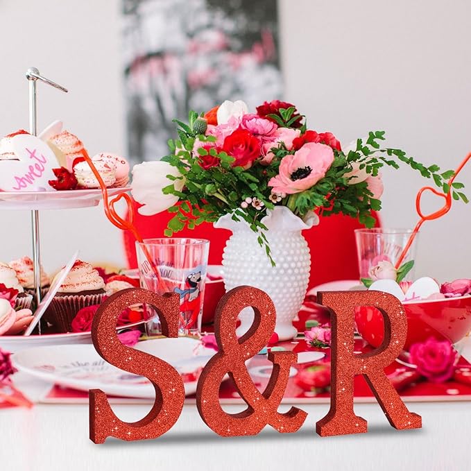 TONIFUL 8 Inch Red Glitter Letter S Table Centerpiece A-Z Red Birthday Party - Image 6
