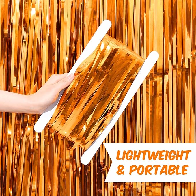 6 Pack Orange Foil Fringe Curtains Backdrop, 3.28 x 8.2 Ft Metallic Streamers - Image 4