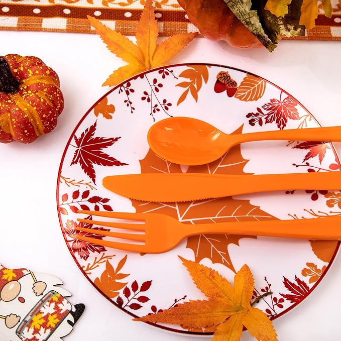 NOCCUR 180PCS Thanksgiving Plastic Silverware Disposable - Image 7