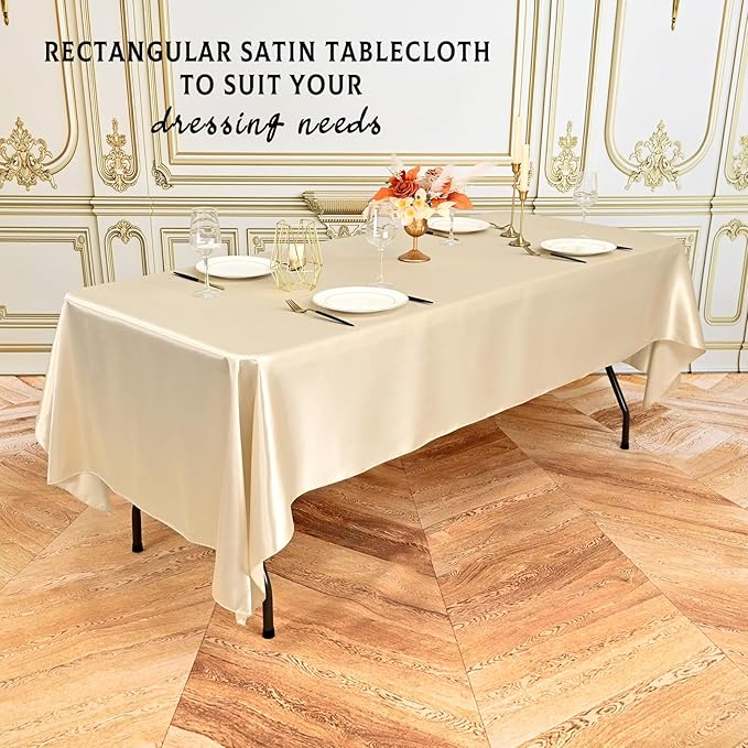 10 Packs Satin Tablecloth 57 x 108 Inch Champagne Rectangular Table Cloth Silk - Image 6