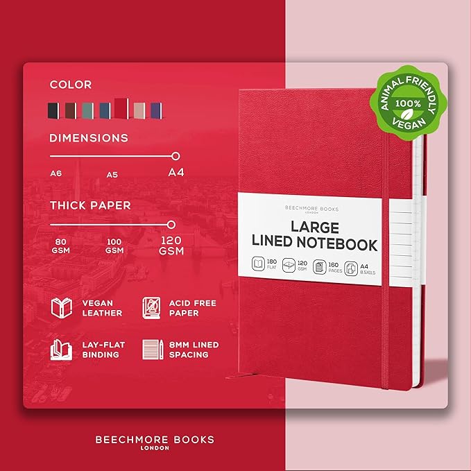 BEECHMORE BOOKS Ruled Journal Notebook, A4 8.5 x 11.5 inch 160 Lined Pages - Image 2