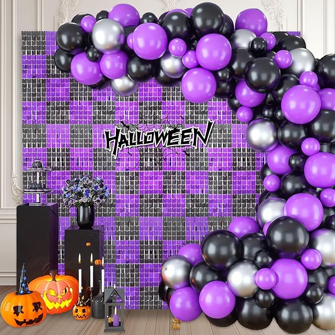 12PCS Black Purple Shimmer Wall Backdrop, Square Sequin Photo Backdrops Panel by ZEBMOON