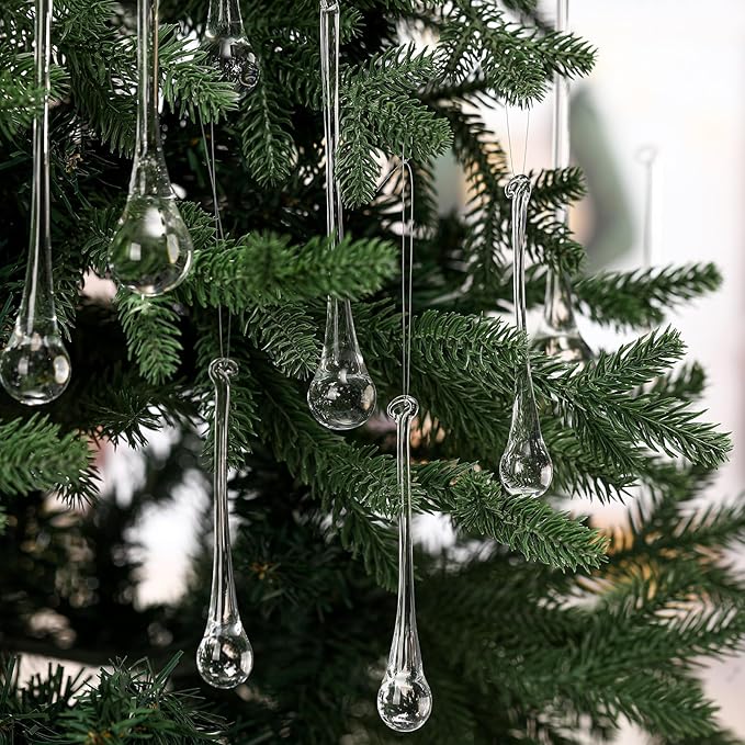 22 Pcs Clear Glass Teardrop Christmas Ornaments Crystal Raindrop Hanging - Image 7
