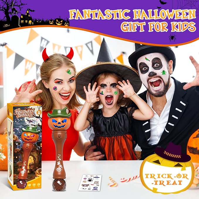 Halloween Bubble Machine Wand for Kids, Light up & Music Pumpkin Bubble Wand-1 - Image 8