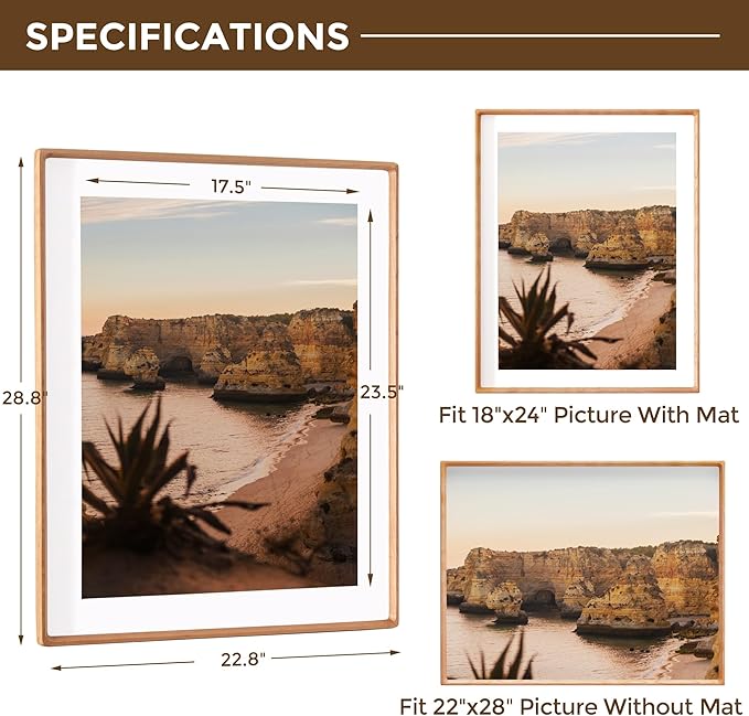 22x28 Picture Frame USA-Sourced Natural Cherry Wood Solid Original Wood Photo - Image 2