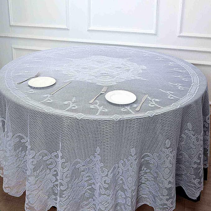 Tableclothsfactory 120" White Premium Lace Round Tablecloth - Image 6