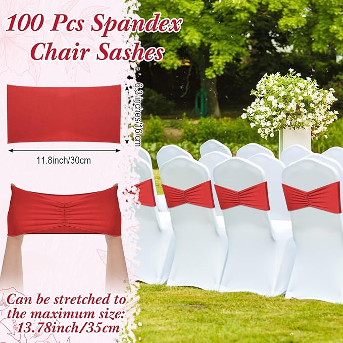 Moukeren 100 Pcs Spandex Chair Sashes Bows Bands Slider Sashes - Image 2