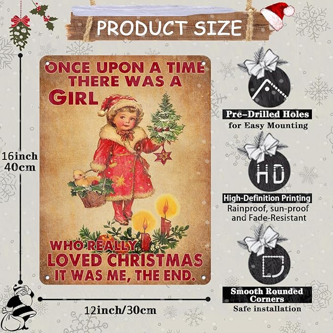 Vintage Christmas Metal Tin Sign ​​Once Upon A Time Girl Loved 80s Christmas - Image 2
