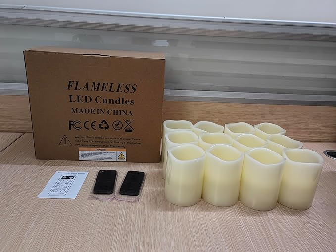 Hausware Flameless Candles Battery Operated Candles Set of 12 Real Wax Pillar - Image 11