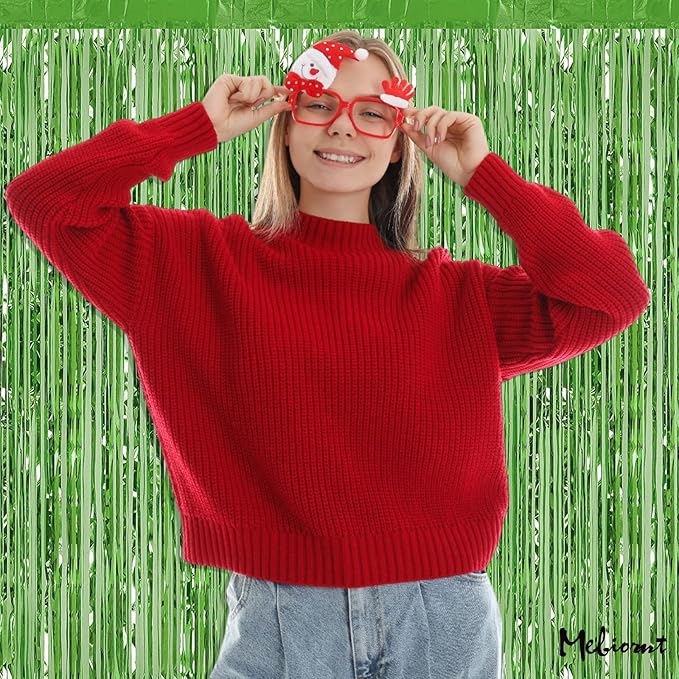 4 Pack Fringe Curtain Backdrop, 3.2Ft x 6.6Ft Light Green Metallic Tinsel Foil - Image 4