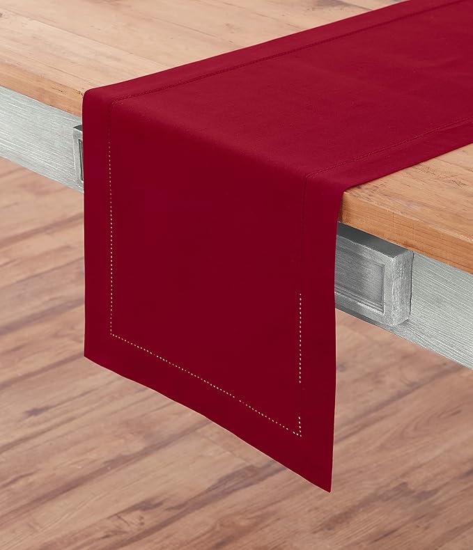 Solino Home Red Hemstitch Table Runner 48 Inches - Image 4