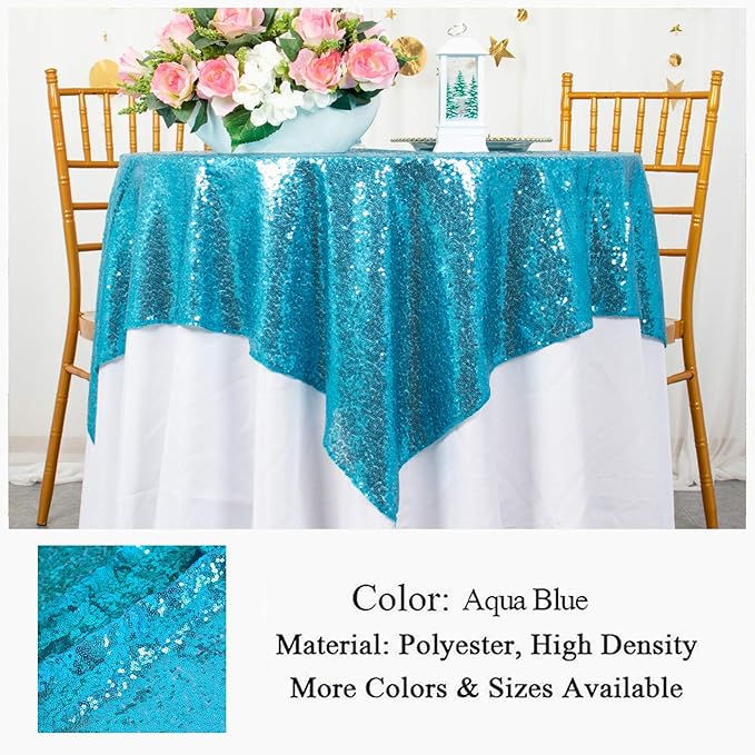 ShinyBeauty Turquoise Sequin Tablecloth, Elegant Table Overlay, All-Season - Image 4