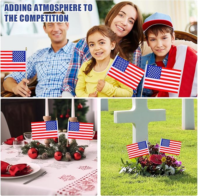 12Pcs Small American USA Flags on Wooden Stick Mini United States Flag Hand - Image 6