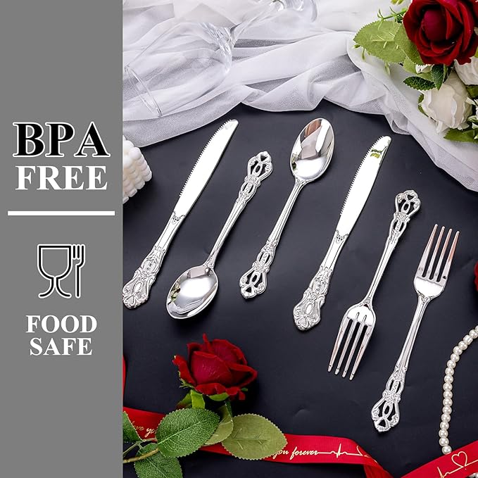 200PCS Silver Plastic Cutlery - Image 6
