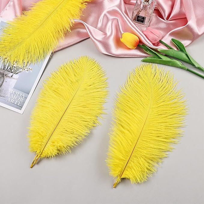 THARAHT Yellow Ostrich Feathers 24pcs Natural Bulk 8-10Inch 20cm-25cm - Image 4