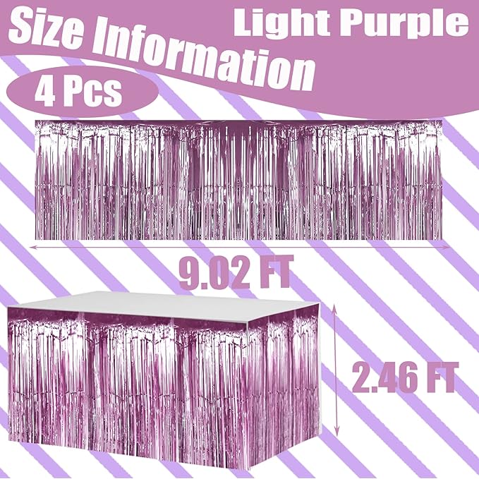 4 Pack 29x108 Inch Metallic Foil Fringe Tinsel Table Skirts - Image 2
