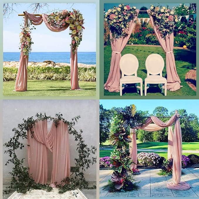 Socomi Wedding Arch Draping Fabric 3 Panels 29" x 19Ft Dusty Rose Sheer Chiffon - Image 5