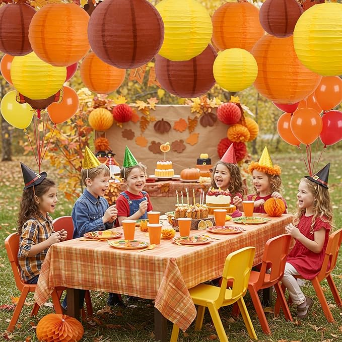 BEISHIDA 12Pcs Fall Orange Paper Lanterns Decorative Yellow Orange Brown - Image 6