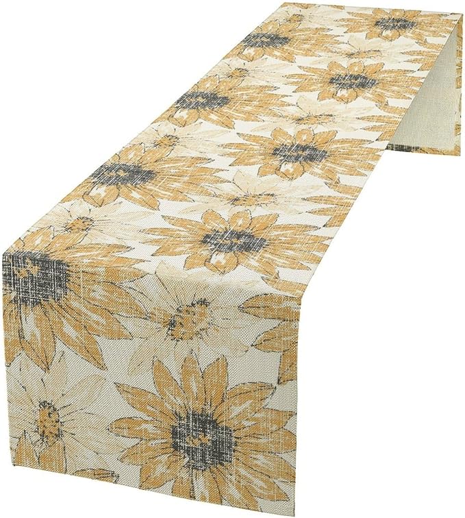 Chrysanthemum Vintage Floral Table Runner, Elegant Grunge Orange Sunflower - Image 2