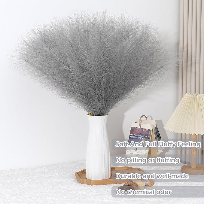 Grey Pampas Grass Decor 30 Pcs 21.7 Inch Faux Gray Pampas Grass Bulk Artificial - Image 2
