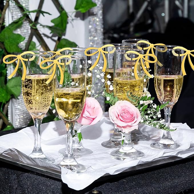 50 Pcs Bows Drink Tags Coquette Bow Wine Glass Charms Acrylic Bowknot Drink Tag - Image 5