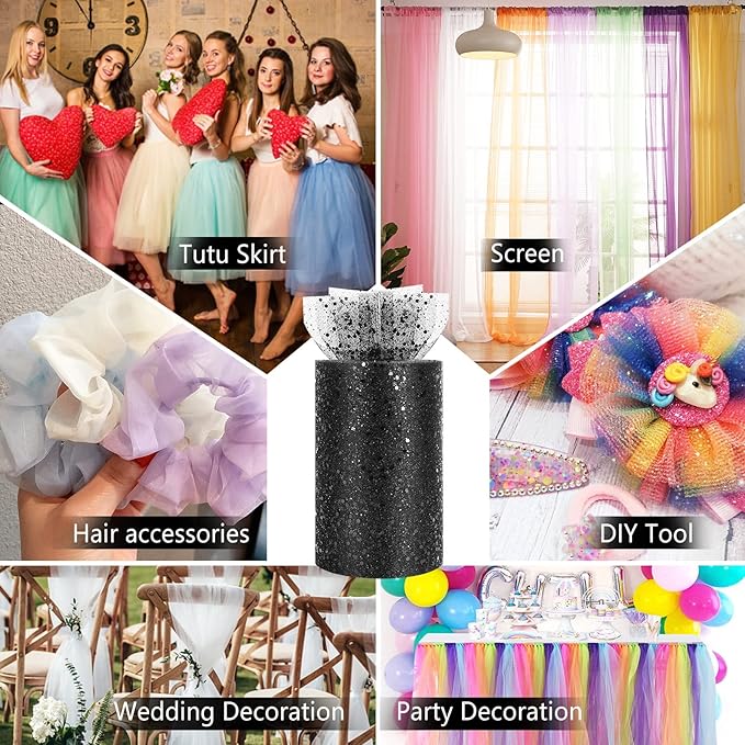 Glitter Tulle Rolls, 6” by 50 Yards Sparkling Tulle Spool Ribbon Sequin Tulle - Image 6