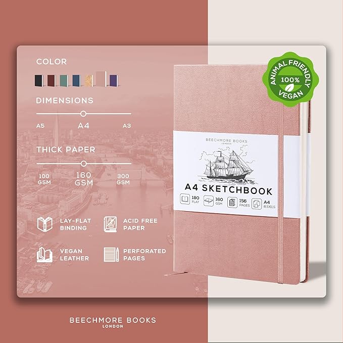 Beechmore Books A4 Sketchbook – 8.5x11 Premium Vegan Leather Bound Large Sketch - Image 2