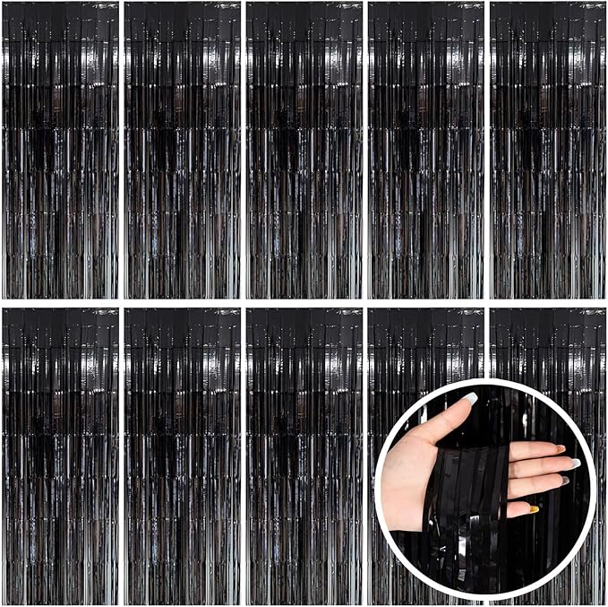 Black Party Streamers Foil Fringe Backdrop Curtains Tinsel Streamers Birthday by BOMSI