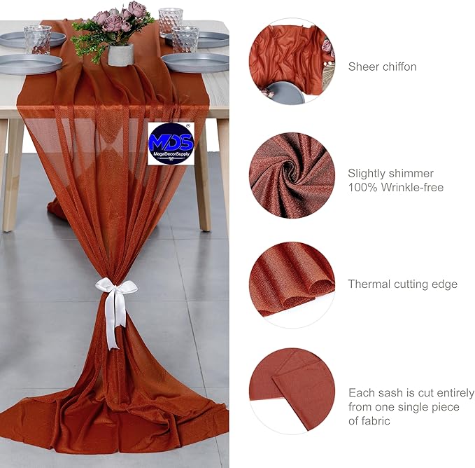 MDS 2 Pack 10ft Chiffon Table Runner 29 x 120 Inches Sheer Wedding Runner - Image 6