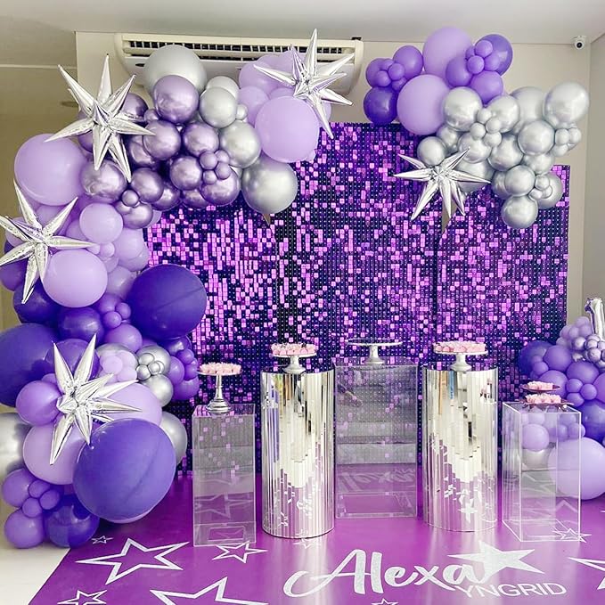 Qcity Purple Shimmer Wall Backdrop 30PCS, Square Sequin Glitter Backdrop Panel - Image 6