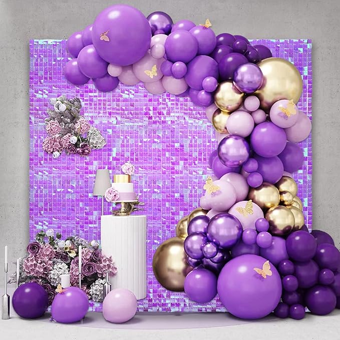 12PCS Colorful Purple Shimmer Wall Backdrop, Square Sequin Photo Backdrops Panel - Image 6