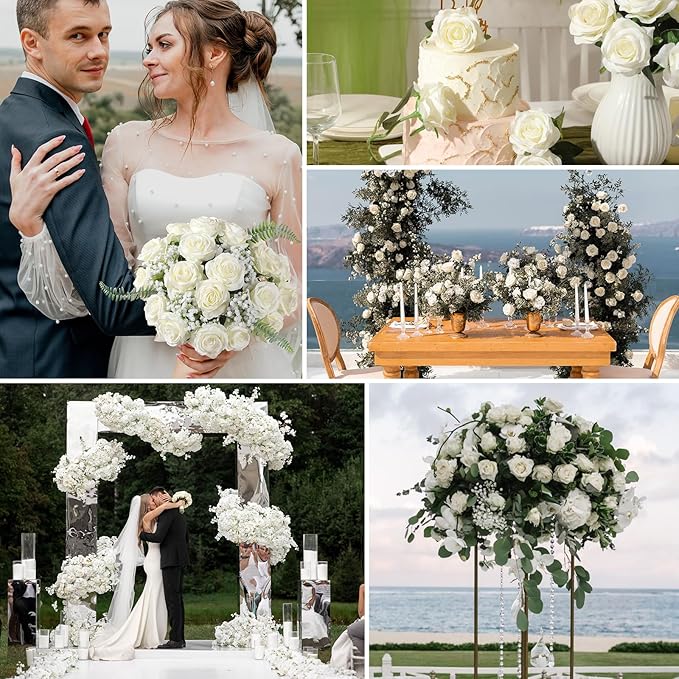 Tifuly White Roses Artificial Flowers -12 pcs Realistic Single Long Stem Fake - Image 9