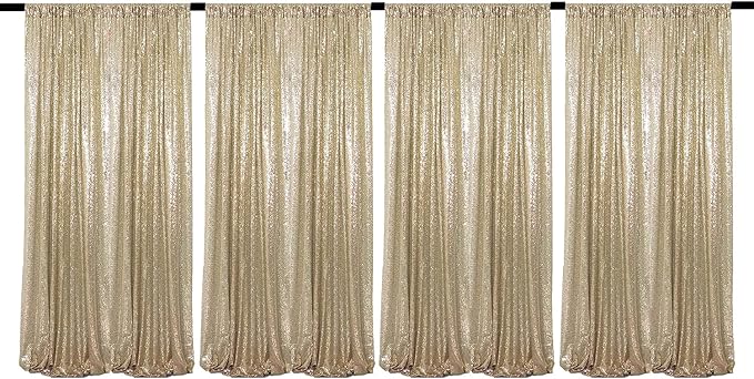 JYFLZQ Champagne Sequin Backdrop Curtains 2ft x 8ft 4 Panel Glitter Photo Booth by JYFLZQ