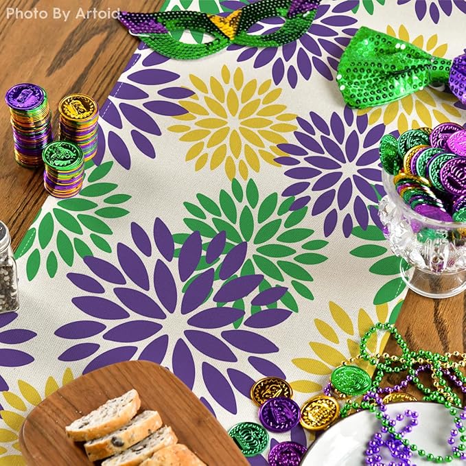 Artoid Mode Purple Dahlia Floral Pinnata Mardi Gras Table Runner, Carnival - Image 4