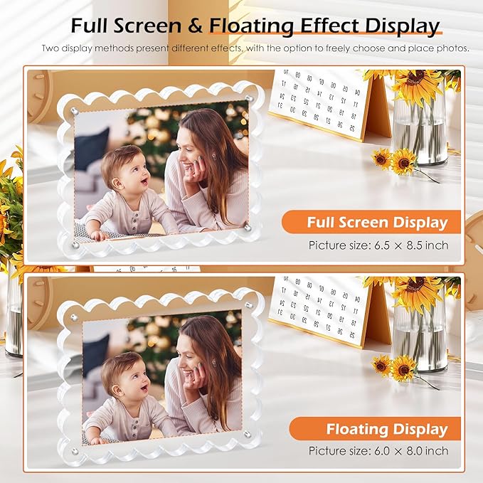 Magnetic Photo Frame 6×8Inch -3Pack Acrylic Scalloped Glass Frames, 12+12mm - Image 3