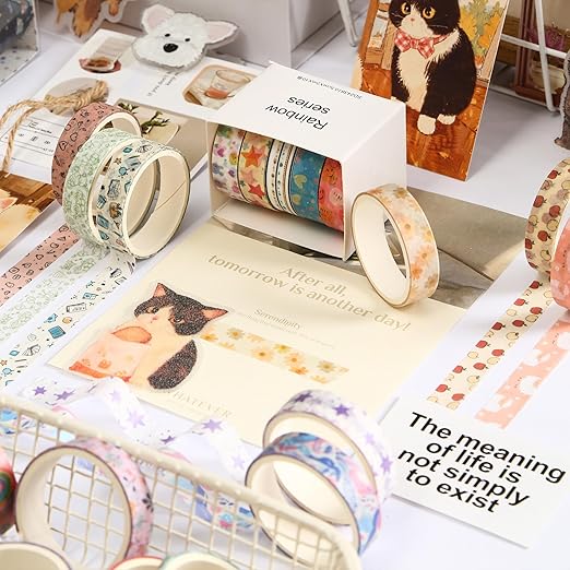 YUBBAEX 60 Rolls Value Washi Tape Pack Retro Arts Masking Tape Basic Patterns - Image 6