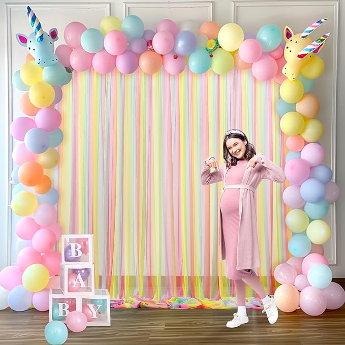 Rainbow Tulle Backdrop Curtain for Birthday Party10ft x 8ft Rainbow Sheer - Image 5