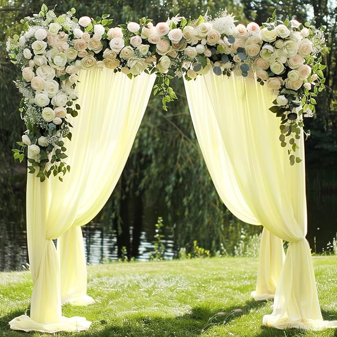 Wokceer Wedding Arch Draping 2 Panels 28.7" x 20FT Beige Sheer Fabric Backdrop - Image 3