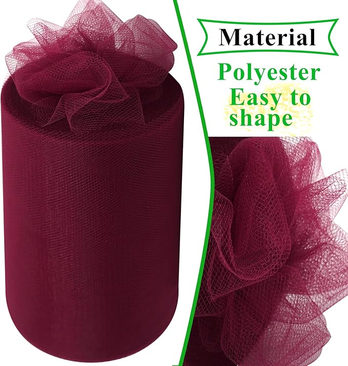 Burgundy Tulle Fabric Rolls 6 Inch by 100 Yards Fabric Spool Tulle Ribbon - Image 4