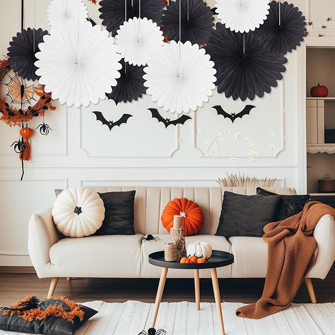20 Pcs Black White Hanging Paper Fan, Hanging Honeycomb Round Paper Fans - Image 6
