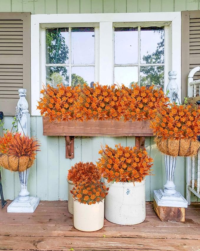 40 Pcs Artificial Fall Flowers Outdoor Faux Fall Plants UV Resistant Fall - Image 3