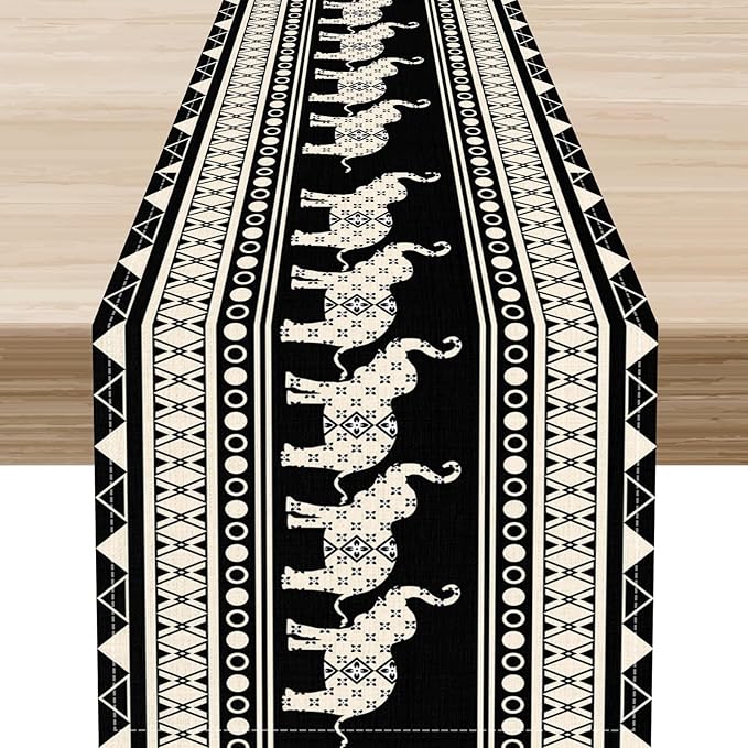 Ethnic Table Runner, Rustic Farmhouse Boho Geometric Elephant Aztec Tribal by Unknown