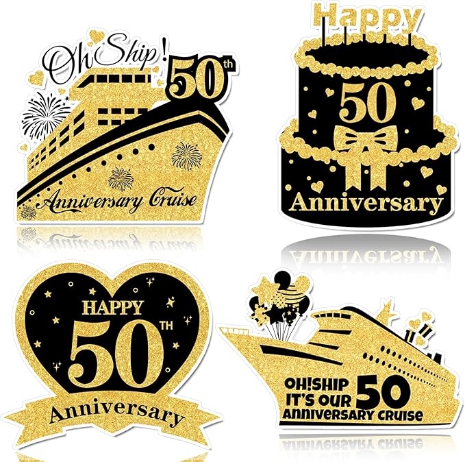 4 PCS Large 50th Anniversary Cruise Door Magnets Decorations Happy 50th by Unknown