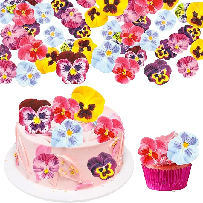 Ephlyn 64Pcs Edible Flower Cupcake Toppers Spring Bridal Engagement Baby Shower by Ephlyn